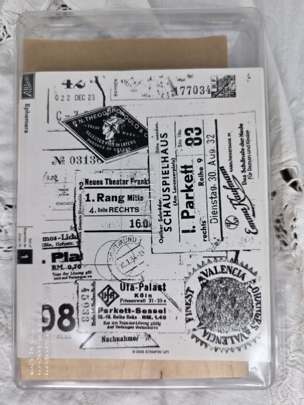 Vintage Stampin Up 2005 Ephemera Large Wood Block Stamp New Uncut 6x5inches Art